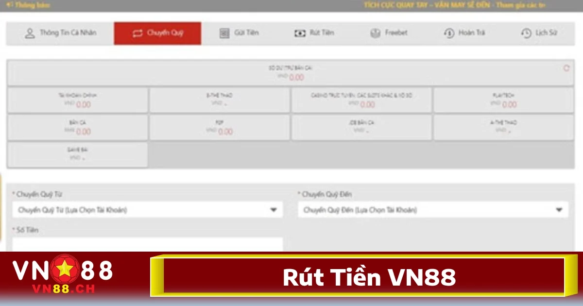 Rút Tiền VN88 Linh Hoạt Nhận Thưởng Ngay Về Tài Khoản 1 Rút tiền VN88 là bước cuối cùng để người chơi có thể chuyển số tiền thắng cược, thưởng hoặc tiền gửi của mình về tài khoản ngân hàng cá nhân một cách nhanh chóng